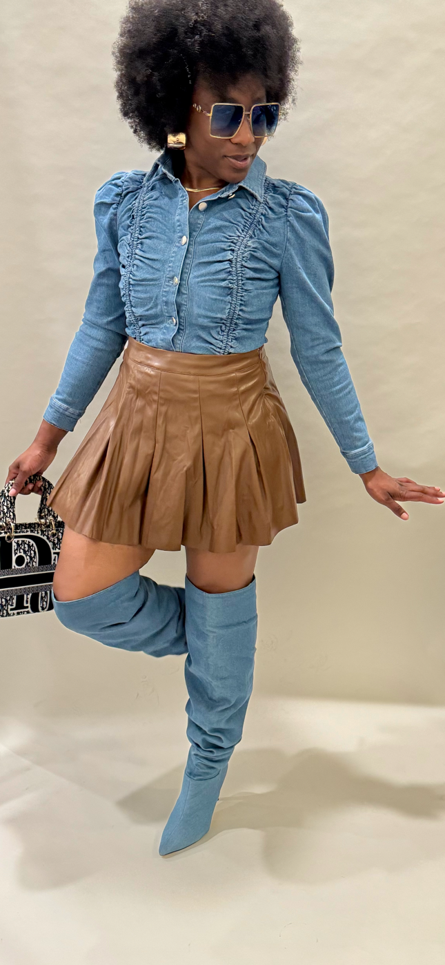 Pleather Pleated Skort