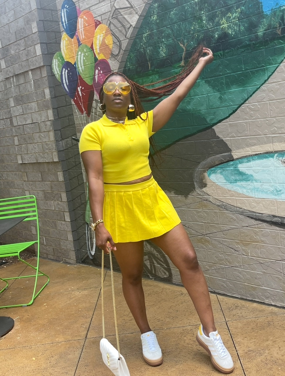 Pleated Skirt Set-Yellow