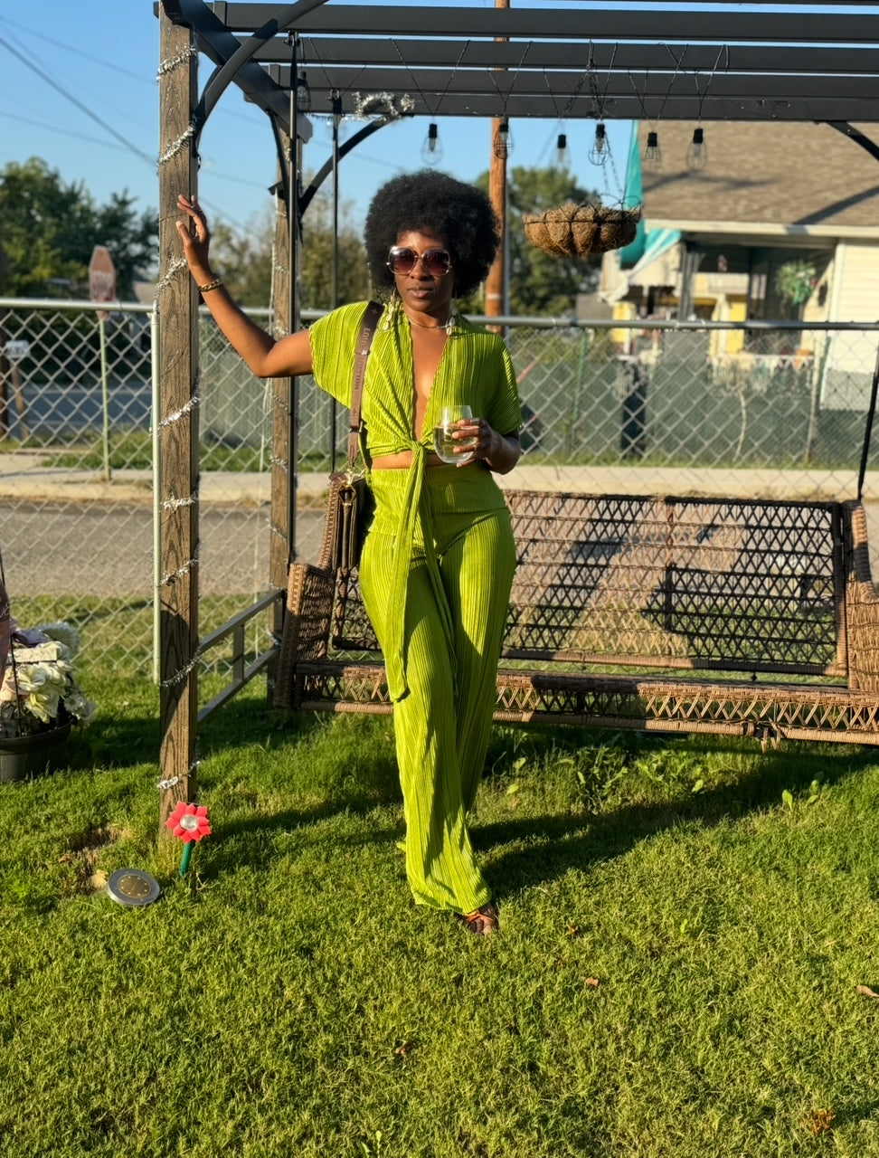 Moss Green Pleated Set