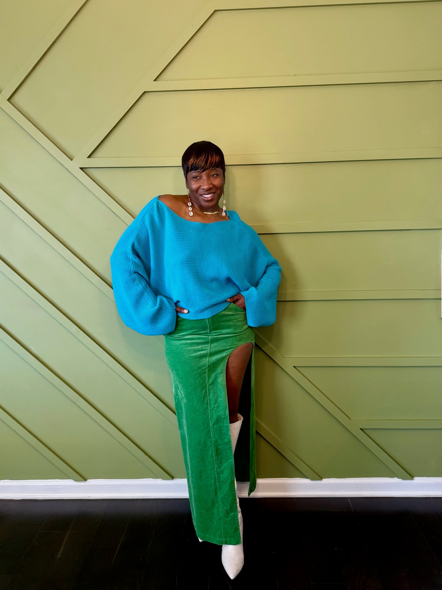 Forest Green High Split Skirt