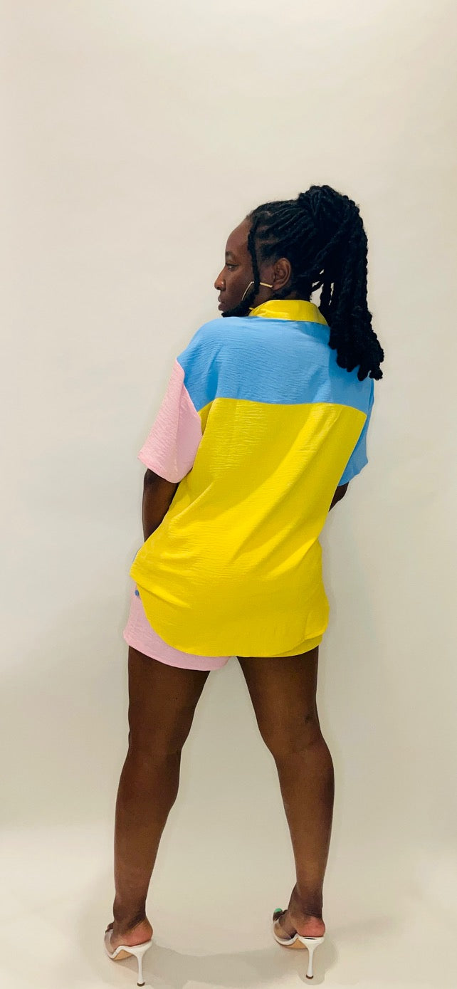 Color Block Yellow Short Set