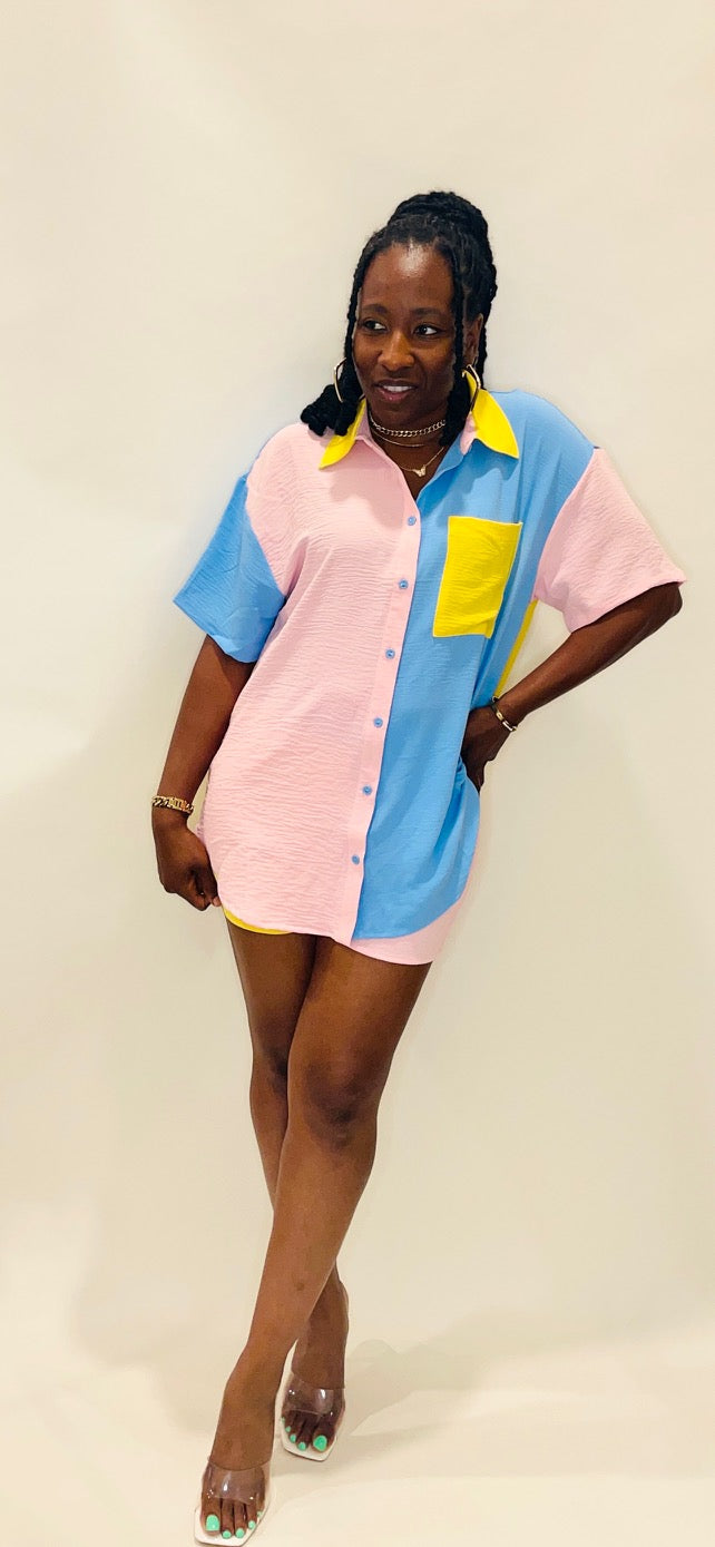 Color Block Yellow Short Set
