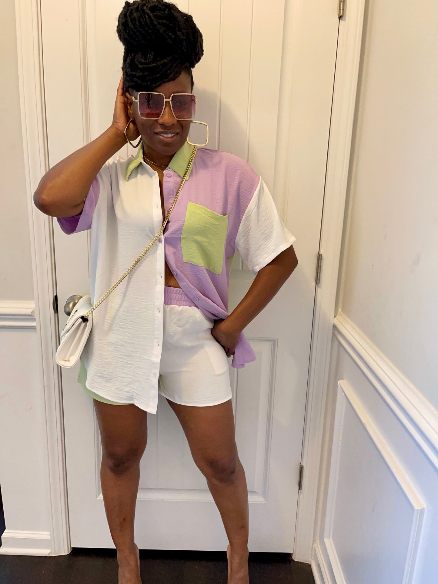 Color Block Lavender Short Set