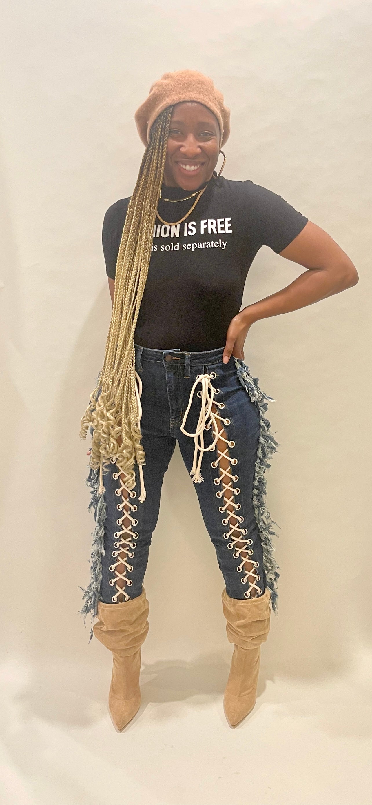 Lace Me Up Jeans-Dark Blue