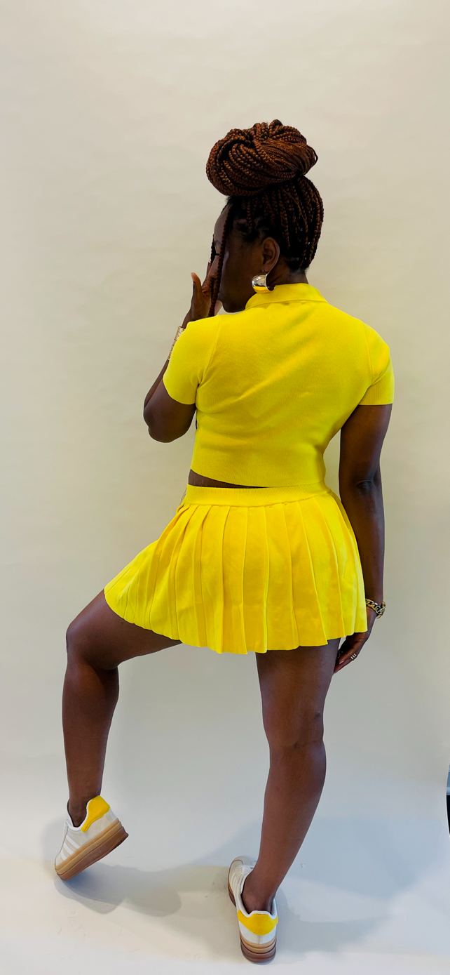 Pleated Skirt Set-Yellow