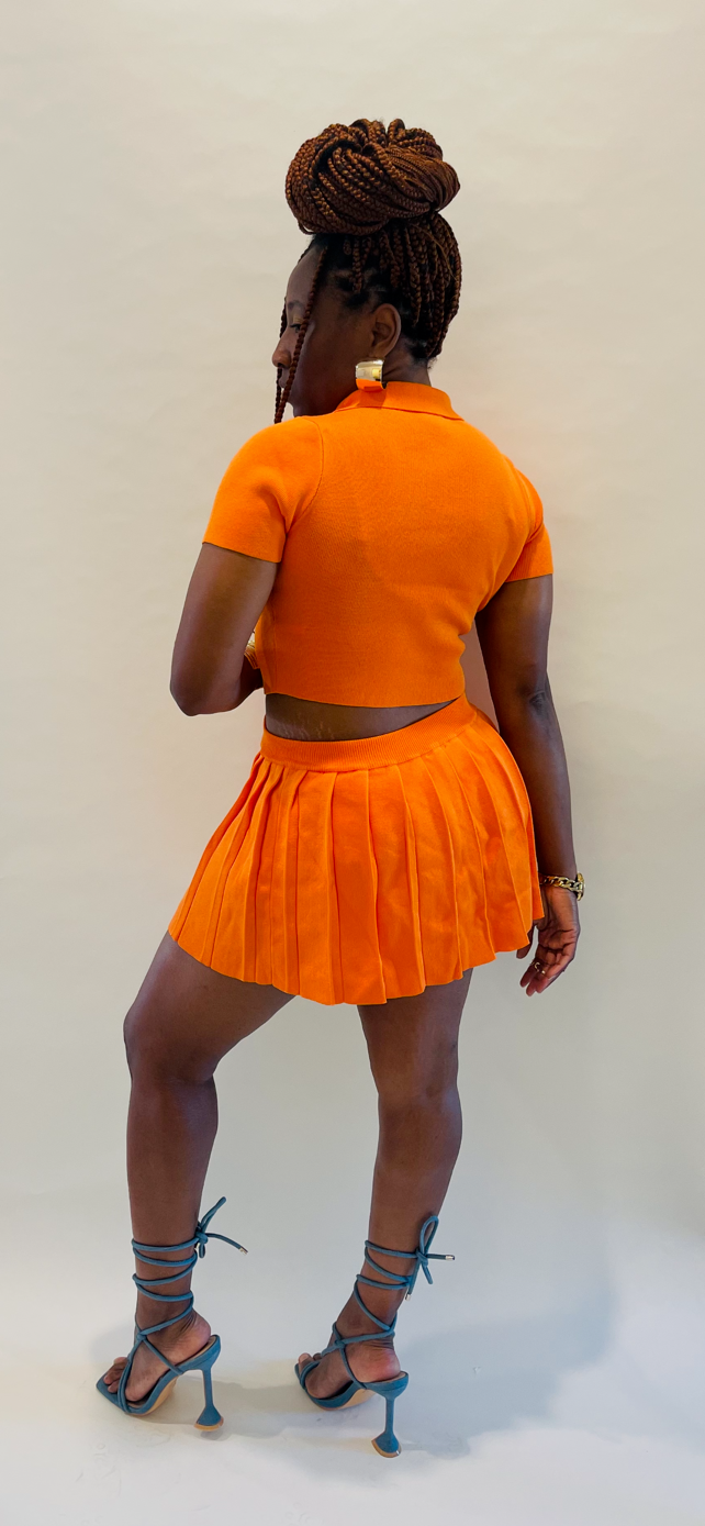 Pleated Skirt Set-Orange