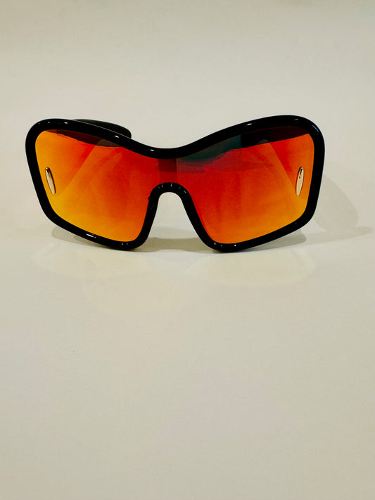 Rectangle Mirrored Sunglasses-Orange Tint