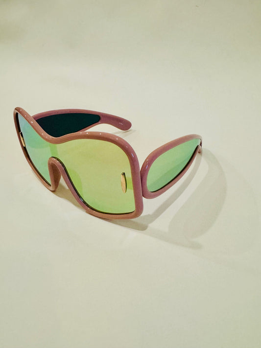 Rectangle Mirrored Sunglasses-Pink