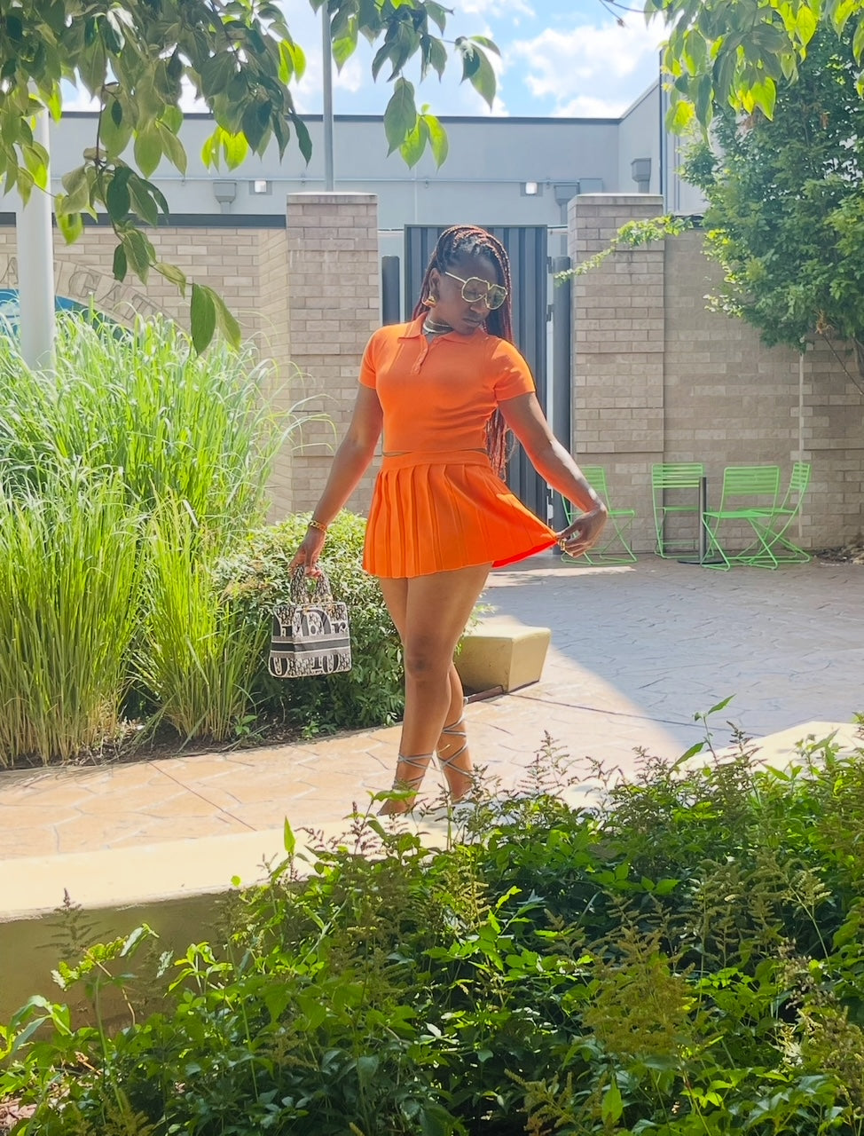Pleated Skirt Set-Orange