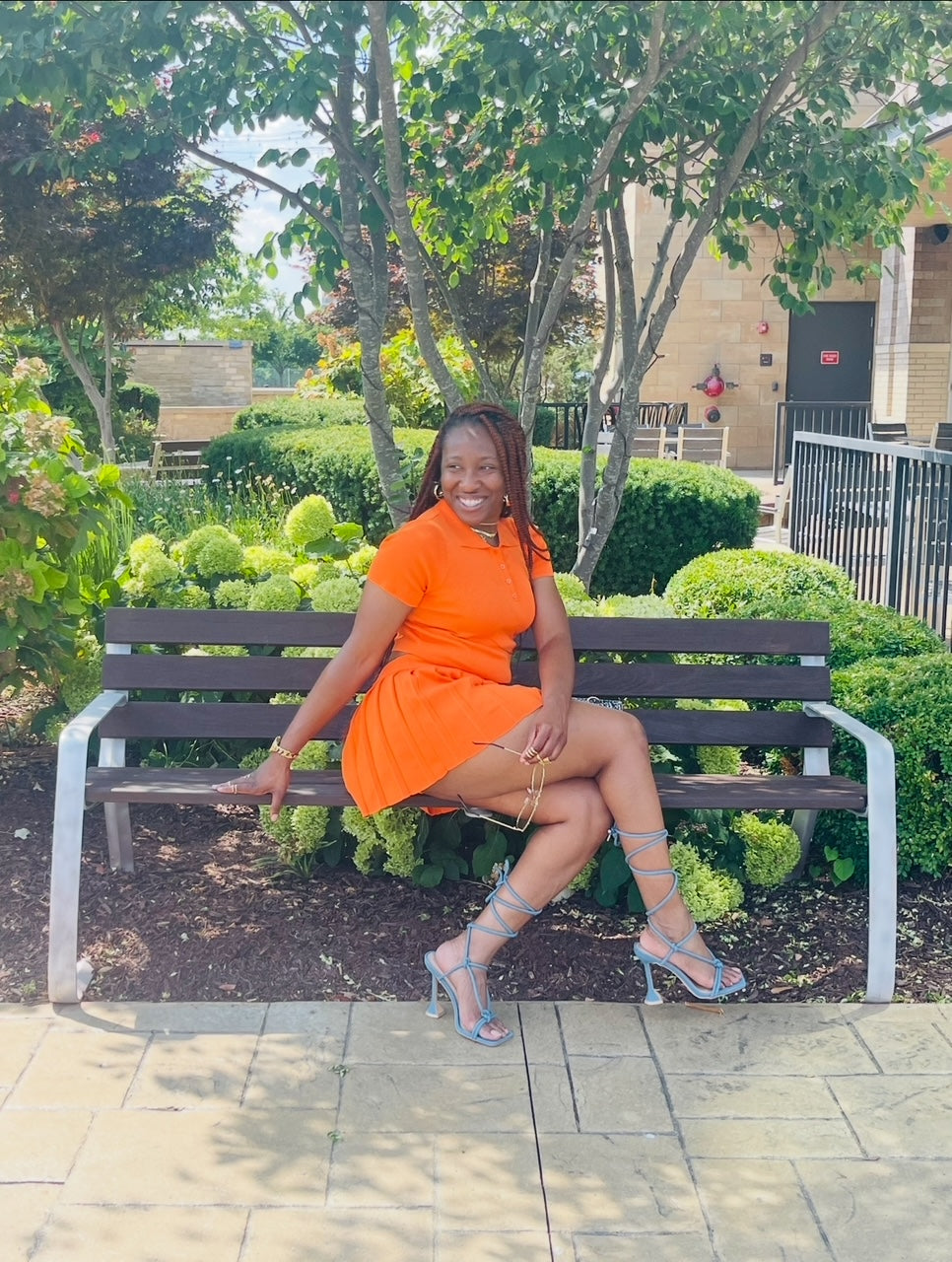 Pleated Skirt Set-Orange
