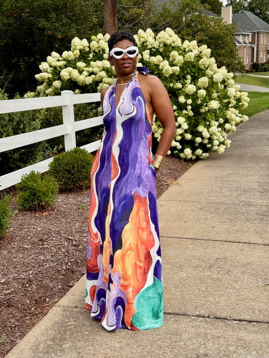 Painted Halter Maxie Dress