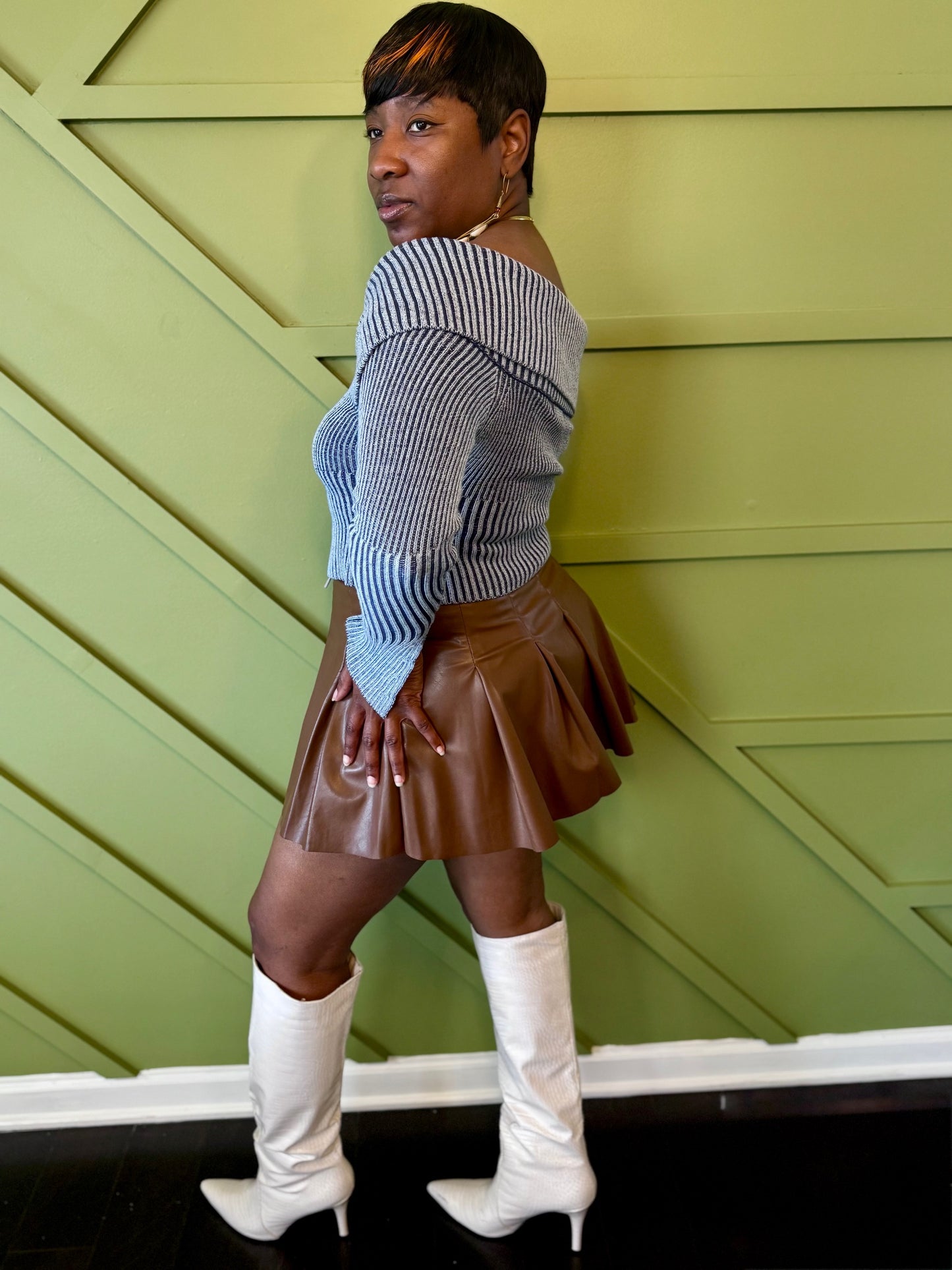 Pleather Pleated Skort