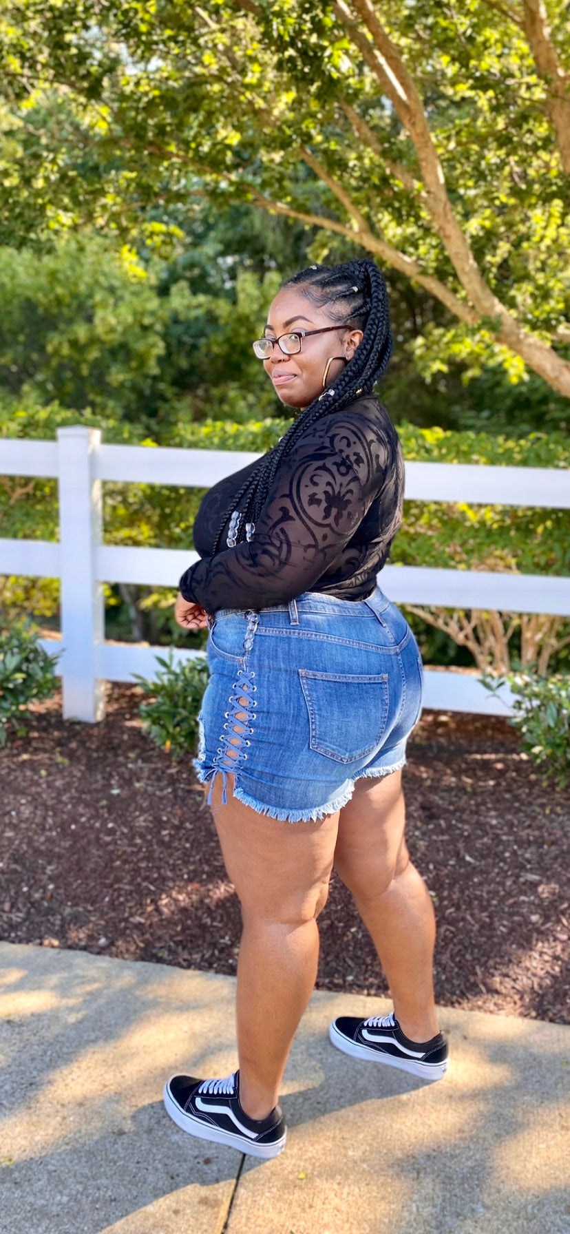 Plus size jean shorts with clearance lace